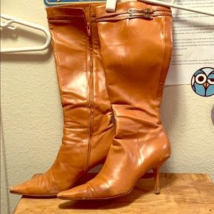 Christian Dior tan leather knee high boots